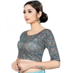 Women's Satin Silk, Inner-Cotton Full Stitched Padded Blouse (Grey Red )