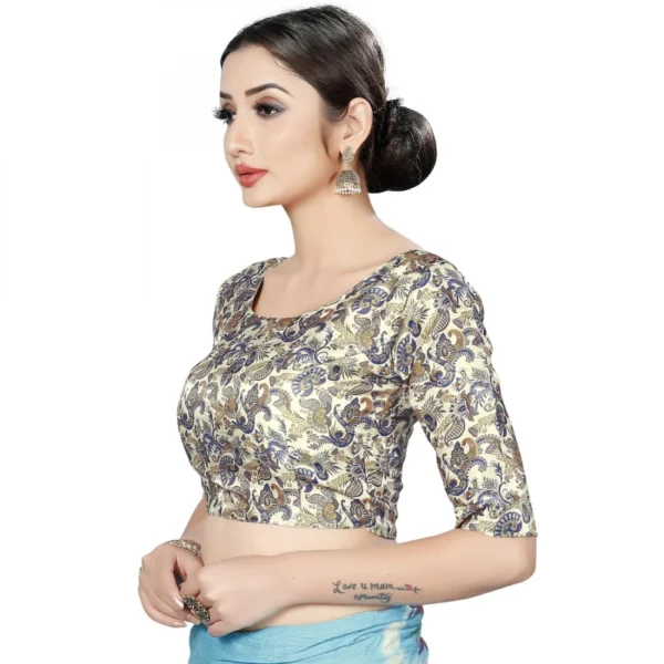 Women's Satin Silk, Inner-Cotton Full Stitched Padded Blouse (Gold )