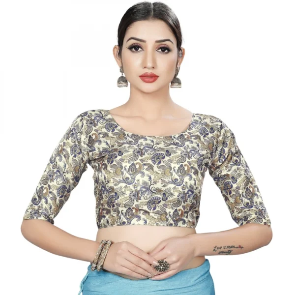 Women's Satin Silk, Inner-Cotton Full Stitched Padded Blouse (Gold )