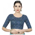 Women's Satin Silk, Inner-Cotton Full Stitched Padded Blouse (Blue )