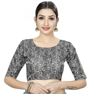 Women's Satin Silk, Inner-Cotton Full Stitched Padded Blouse (Black White )