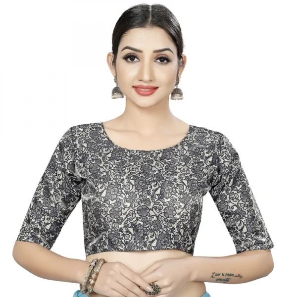 Women's Satin Silk, Inner-Cotton Full Stitched Padded Blouse (Black White )