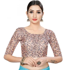 Women's Satin Silk, Inner-Cotton Full Stitched Padded Blouse (Beige Champu)