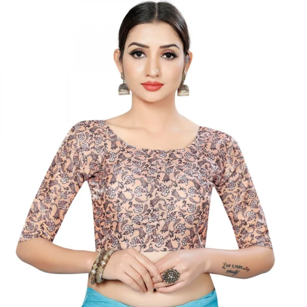 Women's Satin Silk, Inner-Cotton Full Stitched Padded Blouse (Beige Champu)