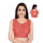 Women's Satin Silk, Inner-Cotton Full Stitched Padded Blouse (Keri Red)