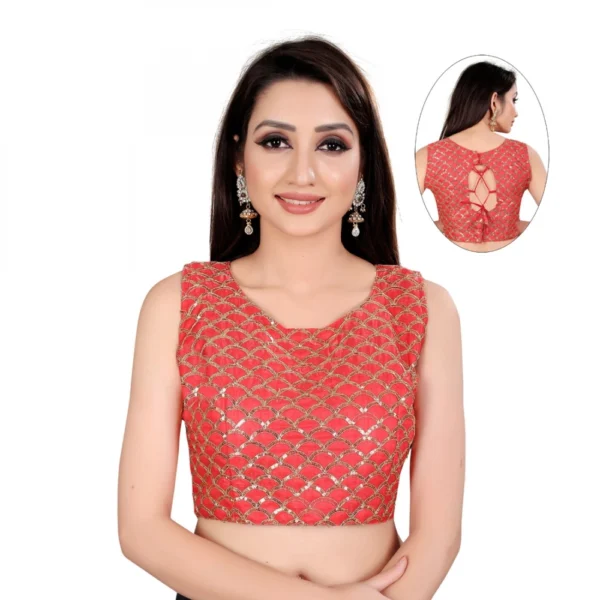 Women's Satin Silk, Inner-Cotton Full Stitched Padded Blouse (Keri Red)