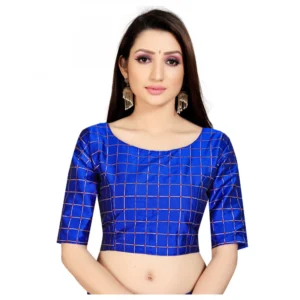 Women's Brocade, Inner-Cotton Full Stitched Padded Blouse (Blue )