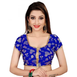 Women's Brocade, Inner-Cotton Full Stitched Padded Blouse (Blue)