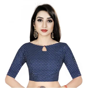 Women's Satin Silk, Inner-Cotton Full Stitched Padded Blouse (Blue)