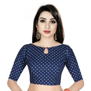 Women's Satin Silk, Inner-Cotton Full Stitched Padded Blouse (Navy blue)