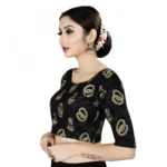Women's Satin Silk, Inner-Cotton Full Stitched Padded Blouse (Black )
