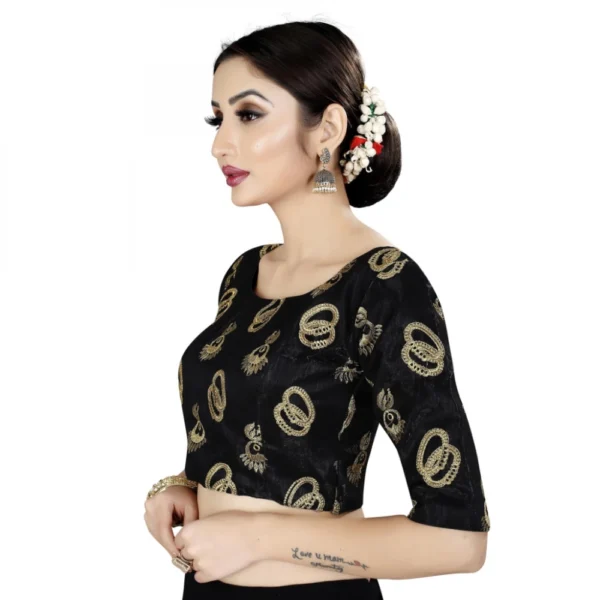Women's Satin Silk, Inner-Cotton Full Stitched Padded Blouse (Black )
