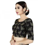 Women's Satin Silk, Inner-Cotton Full Stitched Padded Blouse (Black Gold)