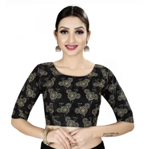 Women's Satin Silk, Inner-Cotton Full Stitched Padded Blouse (Black Gold)