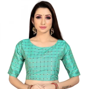 Women's Brocade, Inner-Cotton Full Stitched Padded Blouse (Skyblue )