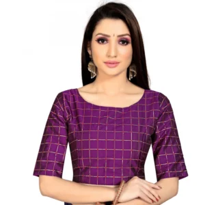 Women's Brocade, Inner-Cotton Full Stitched Padded Blouse (Purple )