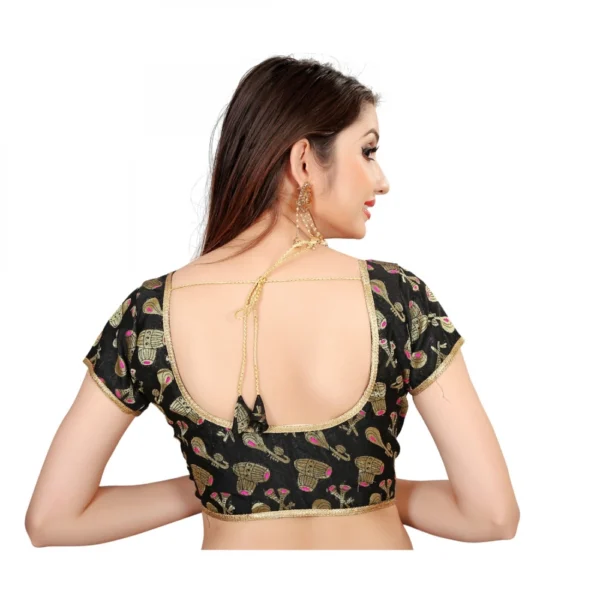 Women's Brocade, Inner-Cotton Full Stitched Padded Blouse (Black Pink)