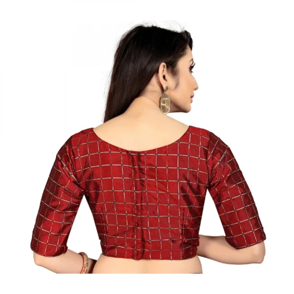 Women's Brocade, Inner-Cotton Full Stitched Padded Blouse (Marun )