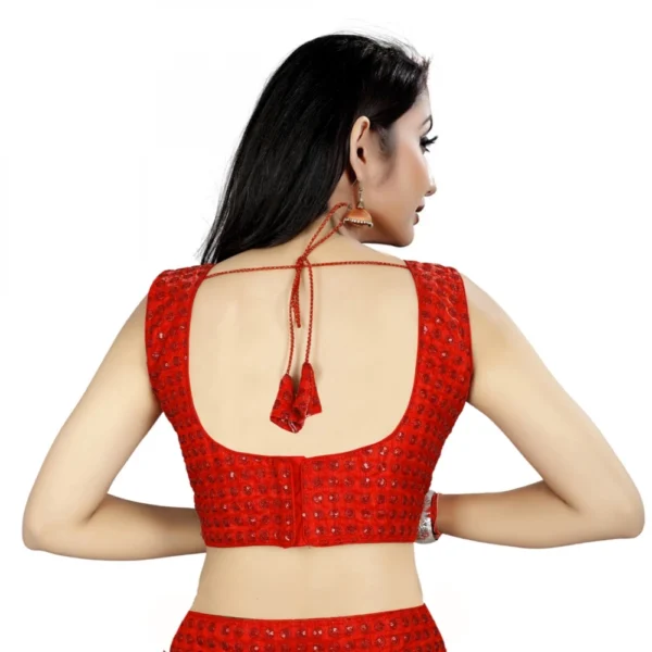 Women's Satin Silk, Inner-Cotton Full Stitched Padded Blouse (Red)
