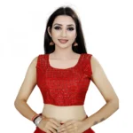 Women's Satin Silk, Inner-Cotton Full Stitched Padded Blouse (Red)