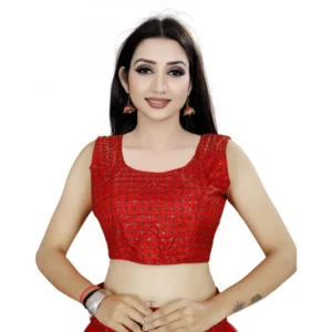 Women's Satin Silk, Inner-Cotton Full Stitched Padded Blouse (Red)
