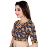 Women's Satin Silk, Inner-Cotton Full Stitched Padded Blouse (Blue Fenta)