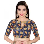 Women's Satin Silk, Inner-Cotton Full Stitched Padded Blouse (Blue Fenta)
