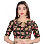 Women's Satin Silk, Inner-Cotton Full Stitched Padded Blouse (Black pink)