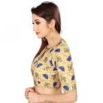 Women's Satin Silk, Inner-Cotton Full Stitched Padded Blouse (Chiku Blue)