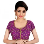 Women's Satin Silk, Inner-Cotton Full Stitched Padded Blouse (Wine)