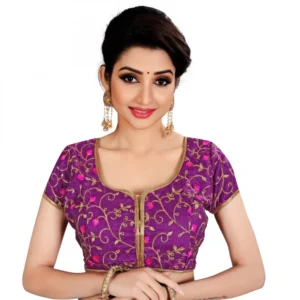 Women's Satin Silk, Inner-Cotton Full Stitched Padded Blouse (Wine)