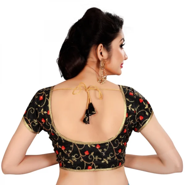 Women's Satin Silk, Inner-Cotton Full Stitched Padded Blouse (Black Red)