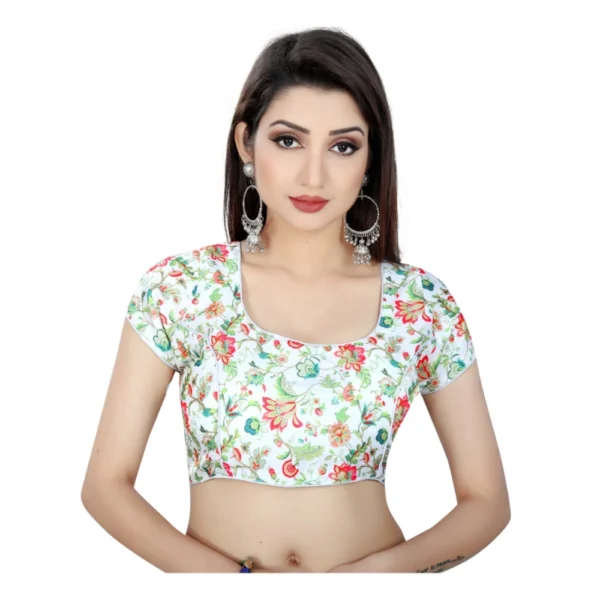 Women's Satin Silk, Inner-Cotton Full Stitched Padded Blouse (White)