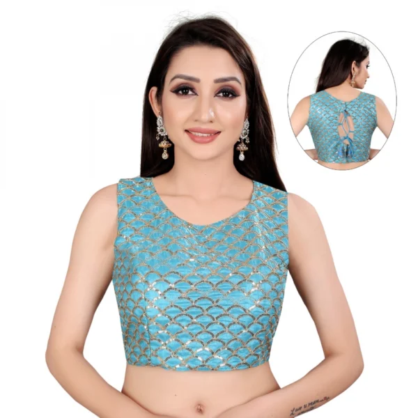 Women's Satin Silk, Inner-Cotton Full Stitched Padded Blouse (Keri Dudhiya)