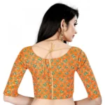 Women's Brocade, Inner-Cotton Full Stitched Padded Blouse (Orange Green)