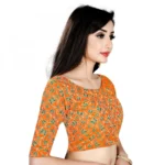 Women's Brocade, Inner-Cotton Full Stitched Padded Blouse (Orange Green)