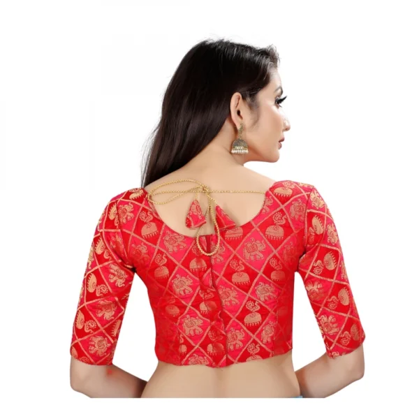 Women's Brocade, Inner-Cotton Full Stitched Padded Blouse (Red)