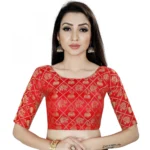 Women's Brocade, Inner-Cotton Full Stitched Padded Blouse (Red)