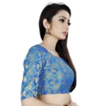 Women's Brocade, Inner-Cotton Full Stitched Padded Blouse (Blue )