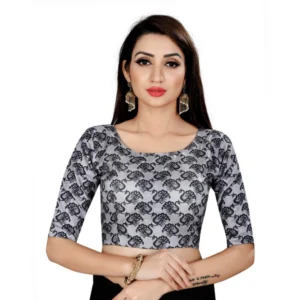 Women's Satin Silk, Inner-Cotton Full Stitched Padded Blouse (Grey Black )