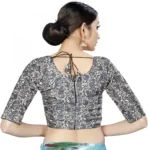 Women's Satin Silk, Inner-Cotton Full Stitched Padded Blouse (Black White )