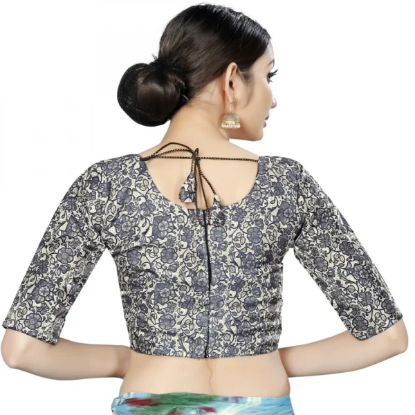Women's Satin Silk, Inner-Cotton Full Stitched Padded Blouse (Black White )