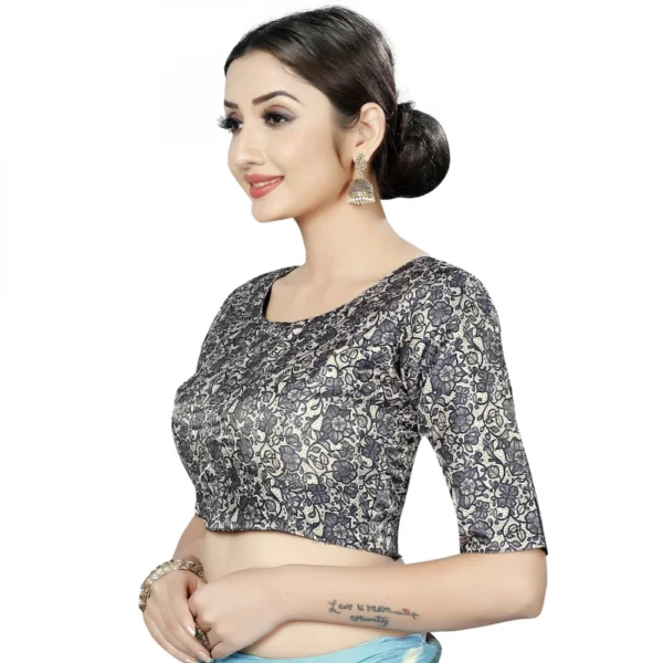 Women's Satin Silk, Inner-Cotton Full Stitched Padded Blouse (Black White )
