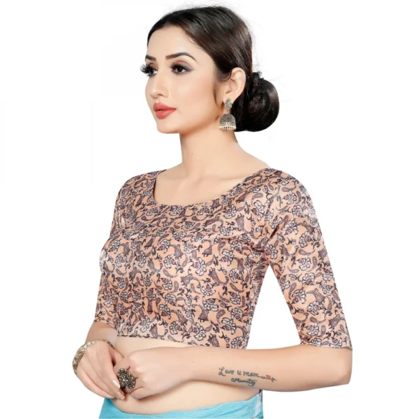 Women's Satin Silk, Inner-Cotton Full Stitched Padded Blouse (Beige Champu)