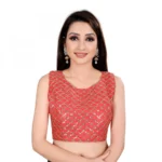 Women's Satin Silk, Inner-Cotton Full Stitched Padded Blouse (Keri Red)