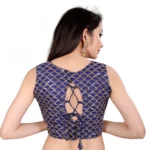 Women's Satin Silk, Inner-Cotton Full Stitched Padded Blouse (Keri Navy blue)