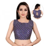 Women's Satin Silk, Inner-Cotton Full Stitched Padded Blouse (Keri Navy blue)