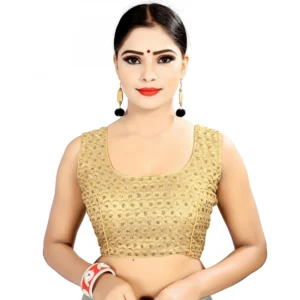 Women's Satin Silk, Inner-Cotton Full Stitched Padded Blouse (Gold)