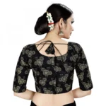 Women's Satin Silk, Inner-Cotton Full Stitched Padded Blouse (Black Gold)