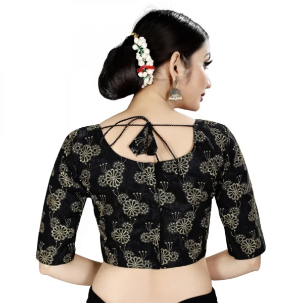 Women's Satin Silk, Inner-Cotton Full Stitched Padded Blouse (Black Gold)
